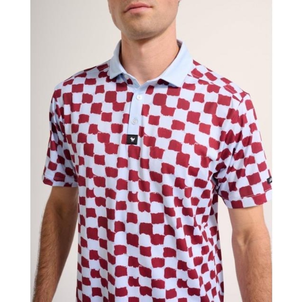 Bad Birdie Golf Polo Medium Blue Burgundy Checkered Performance  Shirt Checkmate